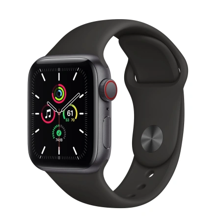 Apple Watch SE GPS + Cellular 40mm Space Gray Aluminum Case with Black Sport Band (MYED2, MYEK2)